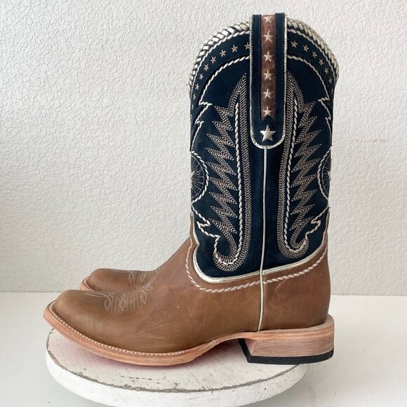 Lane RODEO HOUSTON Mens Cowboy Boots Size 11 Brown Leather Western Blunt Toe - Picture 4 of 11